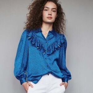 Maje Cilona Button Down Blouse Shirt in Blue